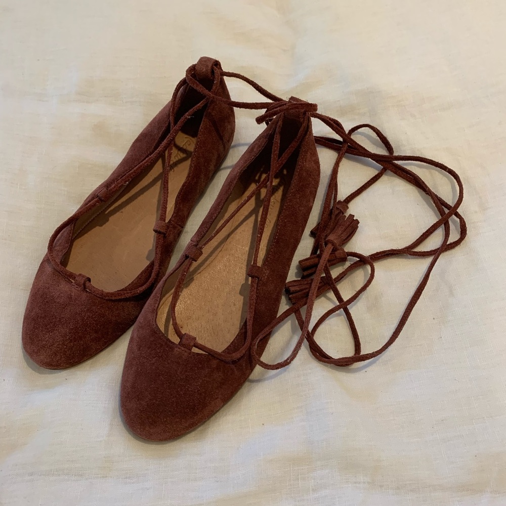 Madewell maroon suede lace up ballet flats